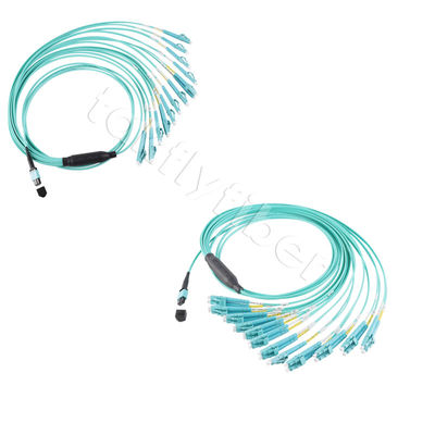 Fiber Optic MPO MTP Kabel 24 Core hingga 12LC DX Om3 Fanout Patch Cord untuk LAN dan WAN