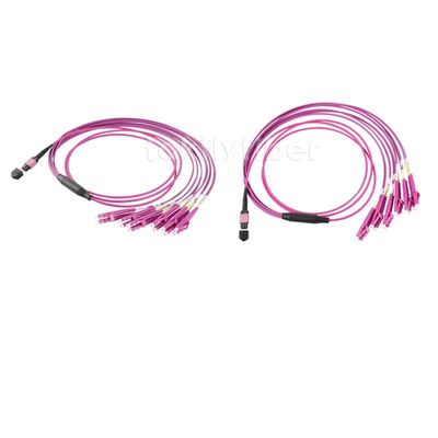 12/24 Cores MPO ke LC Patch Cable Kabel Breakout MPO, OM4, Violet, 3.0mm