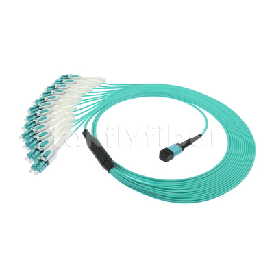 Fiber Optic MPO MTP Kabel 24 Core hingga 12LC DX Om3 Fanout Patch Cord untuk LAN dan WAN