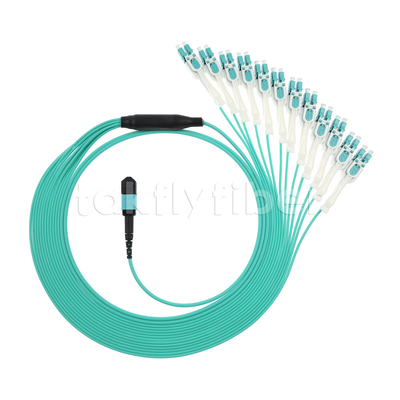 Fiber Optic MPO MTP Kabel 24 Core hingga 12LC DX Om3 Fanout Patch Cord untuk LAN dan WAN