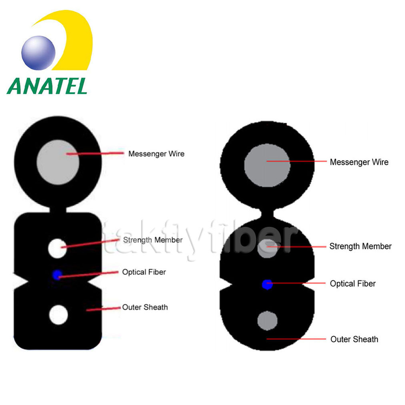 ANATEL Disetujui 1C 2C 4C G657A Kabel Drop FTTH Datar GJYXCH Kawat Baja Kabel Drop Fiber Datar