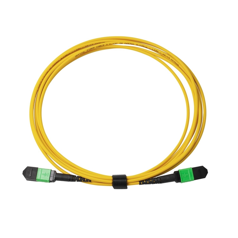 3m 10ft MTP-12 APC Wanita ke MTP-12 APC Wanita Mode Tunggal OS2 Plenum MPO Patch Cord Kuning