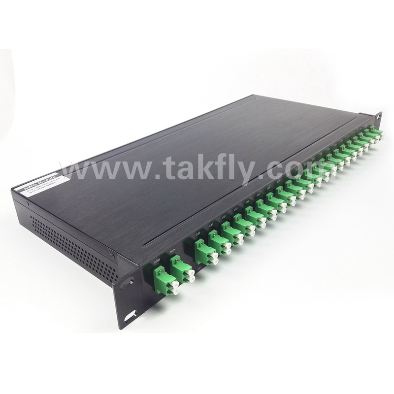 100 GHz AWG 40CH DWDM MUX DEMUX dengan Fiber Height -100-0μm dan Diameter Kabel 0,9mm