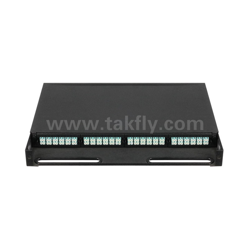 Black Fiber Optic MPO Cassette Manajemen Panel Patch MTP untuk Pusat Data FTTX