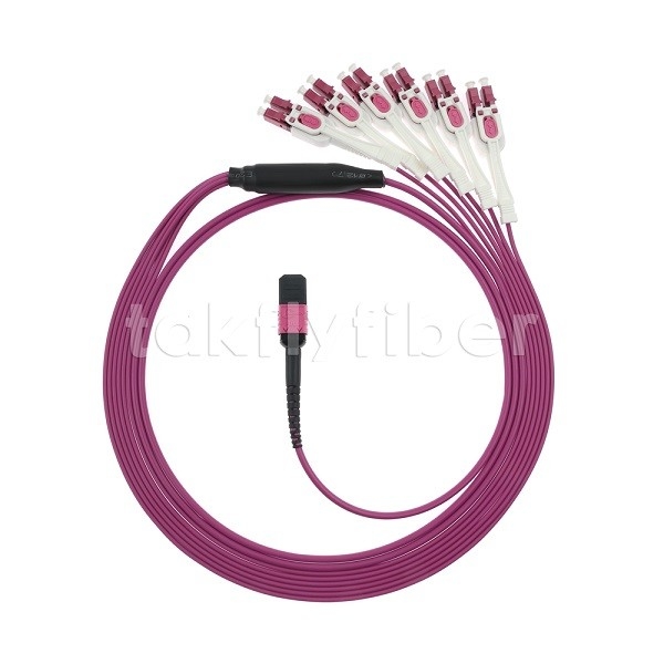 12F MPO/MTP-LC APC DX Uniboot OM4 Fiber Optic Patch Cord untuk Data Center -40°C sampai 85°C