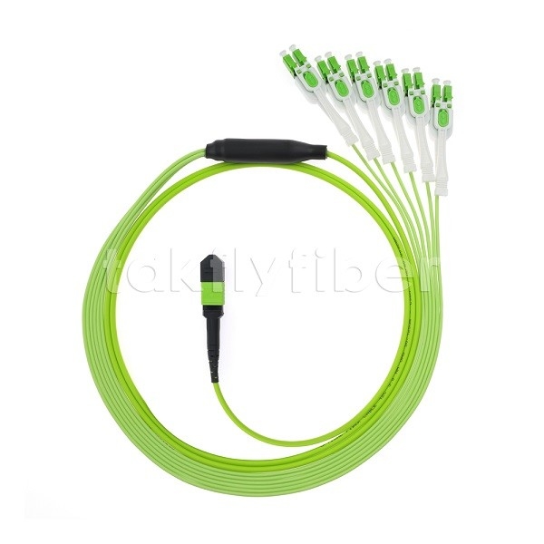 MPO / MTP Pria atau Wanita OM5 Fiber Optic Patch Cord 12F LC APC DX Uniboot