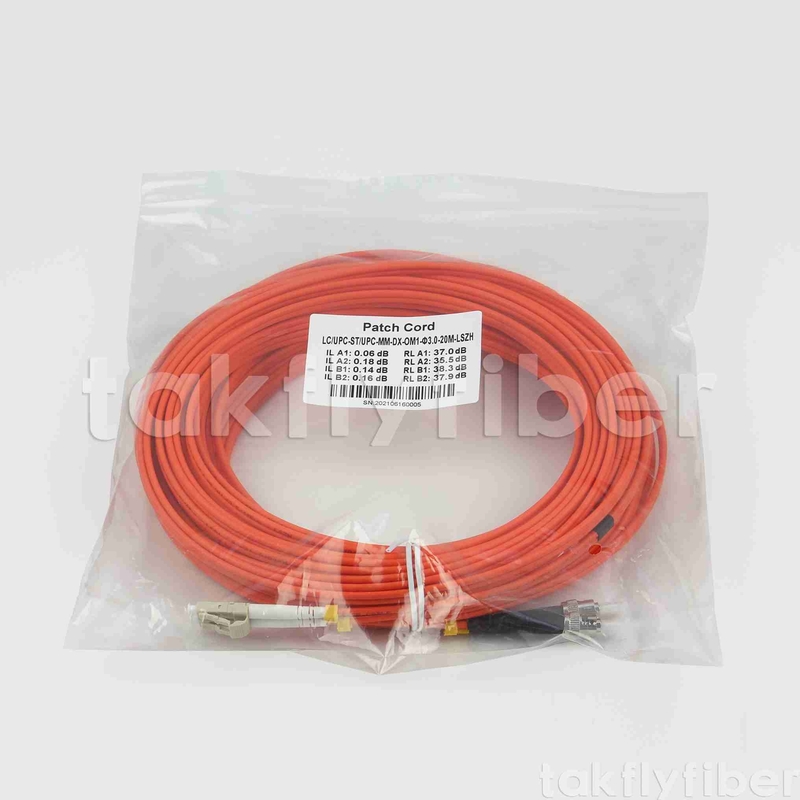 ST ke LC OM1 OM2 Fiber Optic Duplex Patch Cord 3.0mm LSZH Jaket Oranye untuk Telekomunikasi
