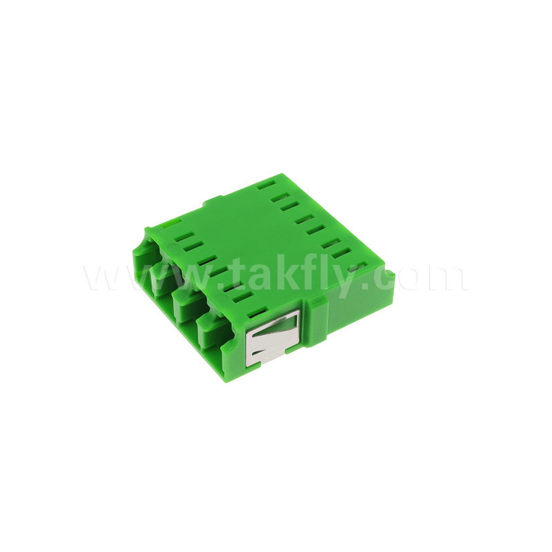 4 Port Densitas Tinggi LC/APC Quad Type Inner Shutter Adapter Single Mode OS2, Hijau Tanpa Flange untuk Jaringan