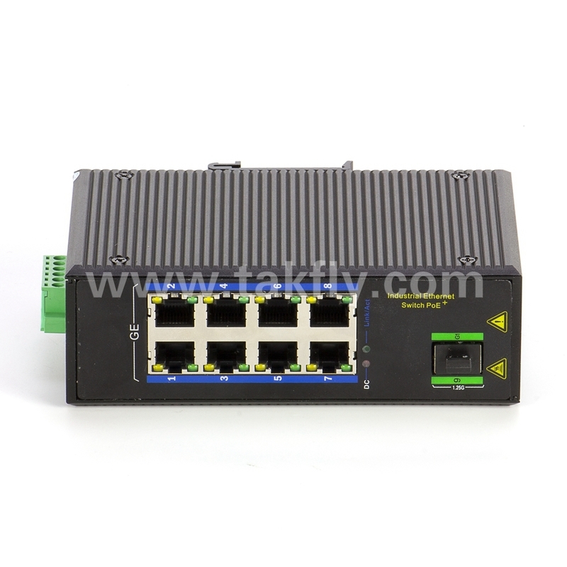 8-Port Industrial Gigabit POE Switch dengan SFP DIN-Rail Mount