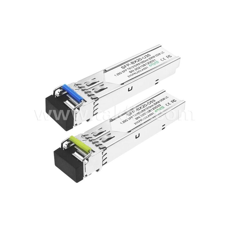 SFP 1.25gbps 20km LC Reach Tx1310nm/Rx1550nm Bi-Directional Optical Transceiver untuk Pusat Data FTTX