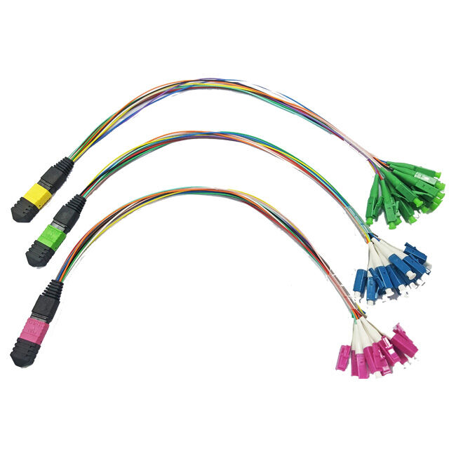 Kabel Breakout Optik Fiber MPO MTP Pria Wanita 0.9mm 2.0mm 3.0mm ke LC SC FC ST SM MM OM3 OM4 OM5 Fiber Optik Patchcord/Kabel Patch Fiber Optik/Kabel Trunk Fiber Optik/Kabel Fanout Fiber Optik
