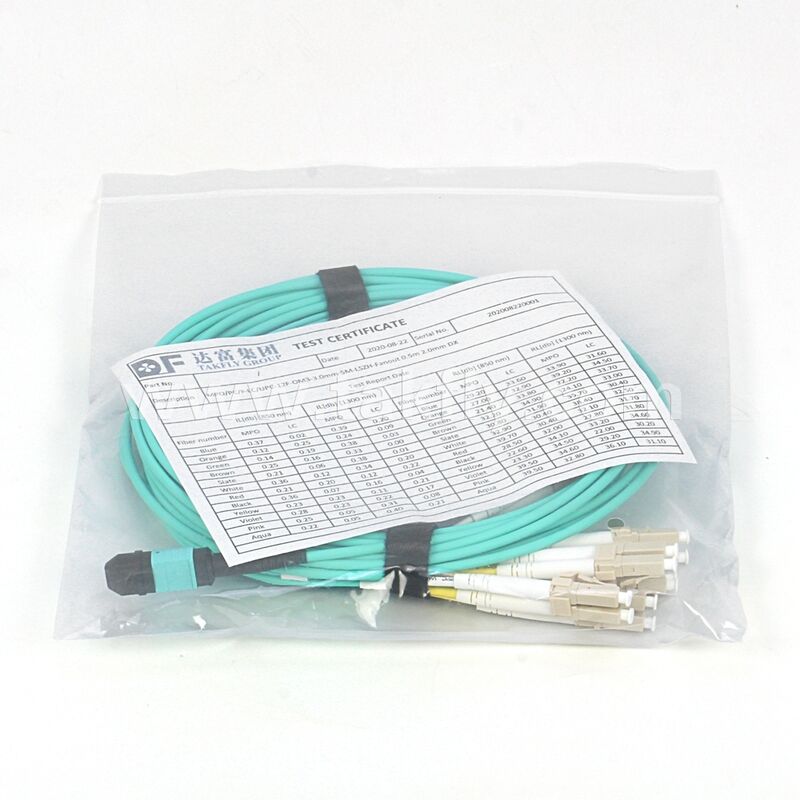 12F MPO MTP ke LC OM3 Breakout Cable untuk High-Density Server dan Switch Aggregation