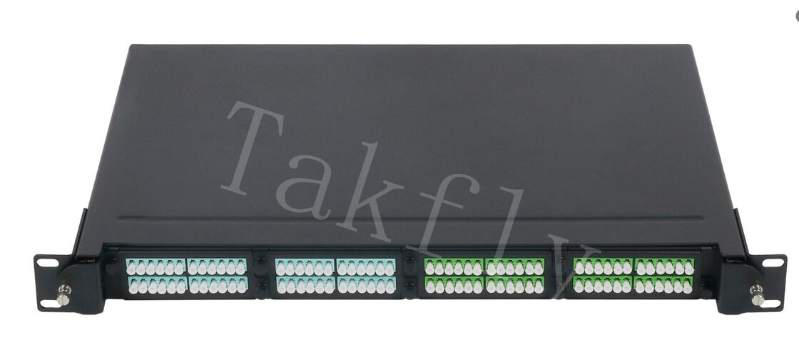 Panel Distribusi Serat MPO/MTP 1U Rack-Mount, Modul Kaset Pra-Connectorized, 4 Slot, Antarmuka LC/MPO, untuk Manajemen Serat Pusat Data