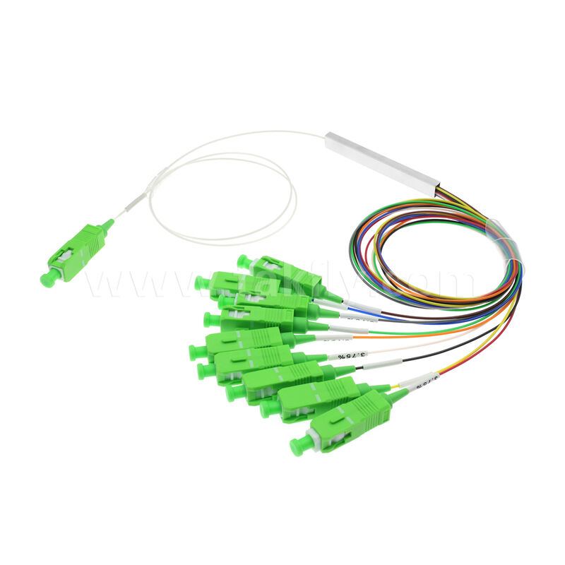 1×9 Channel PLC Splitter dengan Serat 0,9mm untuk Jaringan Distribusi Optik FTTH/FTTX