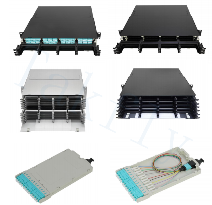 1U / 2U / 4U High Density MPO Cassette Patch Panel Rack-Mount, Easy-Plug MPO to LC Cassette Modules, Adaptor LC Pra-Loaded untuk Data Center & Aplikasi SAN/LAN