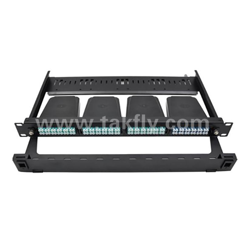 1U 24-Port MPO/MTP Patch Panel 19 " Rack-Mount, High-Density, Mendukung Kotak Modul MPO yang Terkoneksi Sebelumnya & Panel Adaptor LC/MPO, untuk Kabel Fiber Trunk Data Center