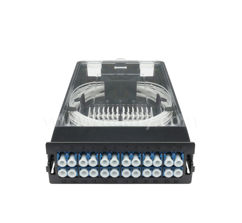 Modul Kaset Pra-Terakhir TK-HRM-04, 12C/24C, Dual-Mode: LC Pigtail Fusion atau MPO-LC Kaset Manajemen, Plug-and-Play untuk Kabel Pusat Data
