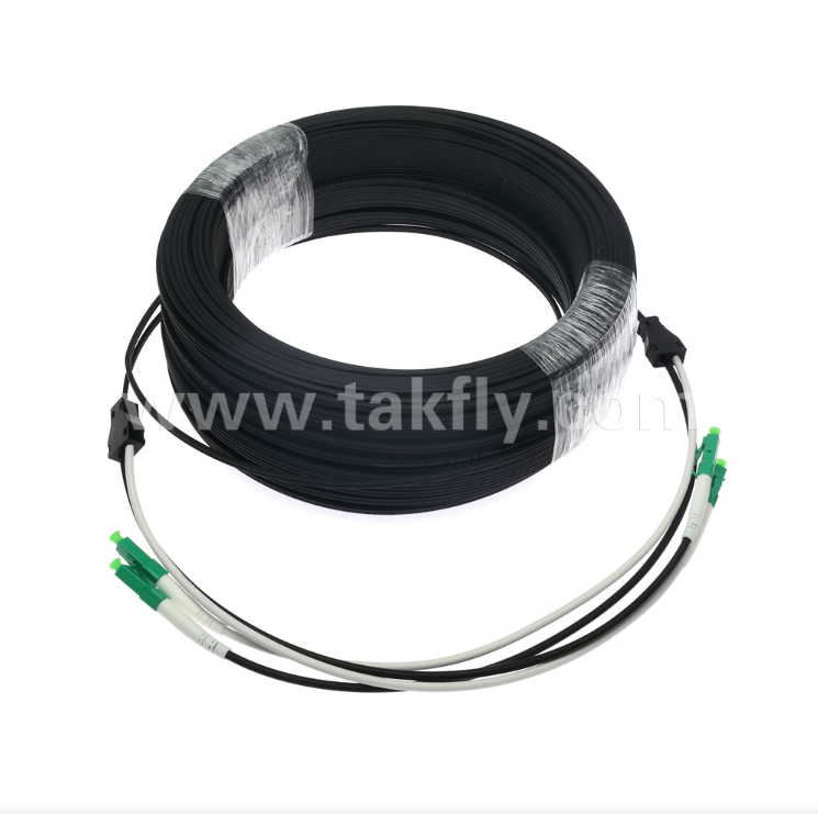 LC/APC Flat Drop Patch Cord - 2 Cor Duplex, Pre-Connectorized, Anti-Vibration, Rated Indoor untuk Fast FTTH Deployment.